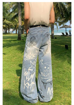 Graffiti Print Wide-Leg Jeans