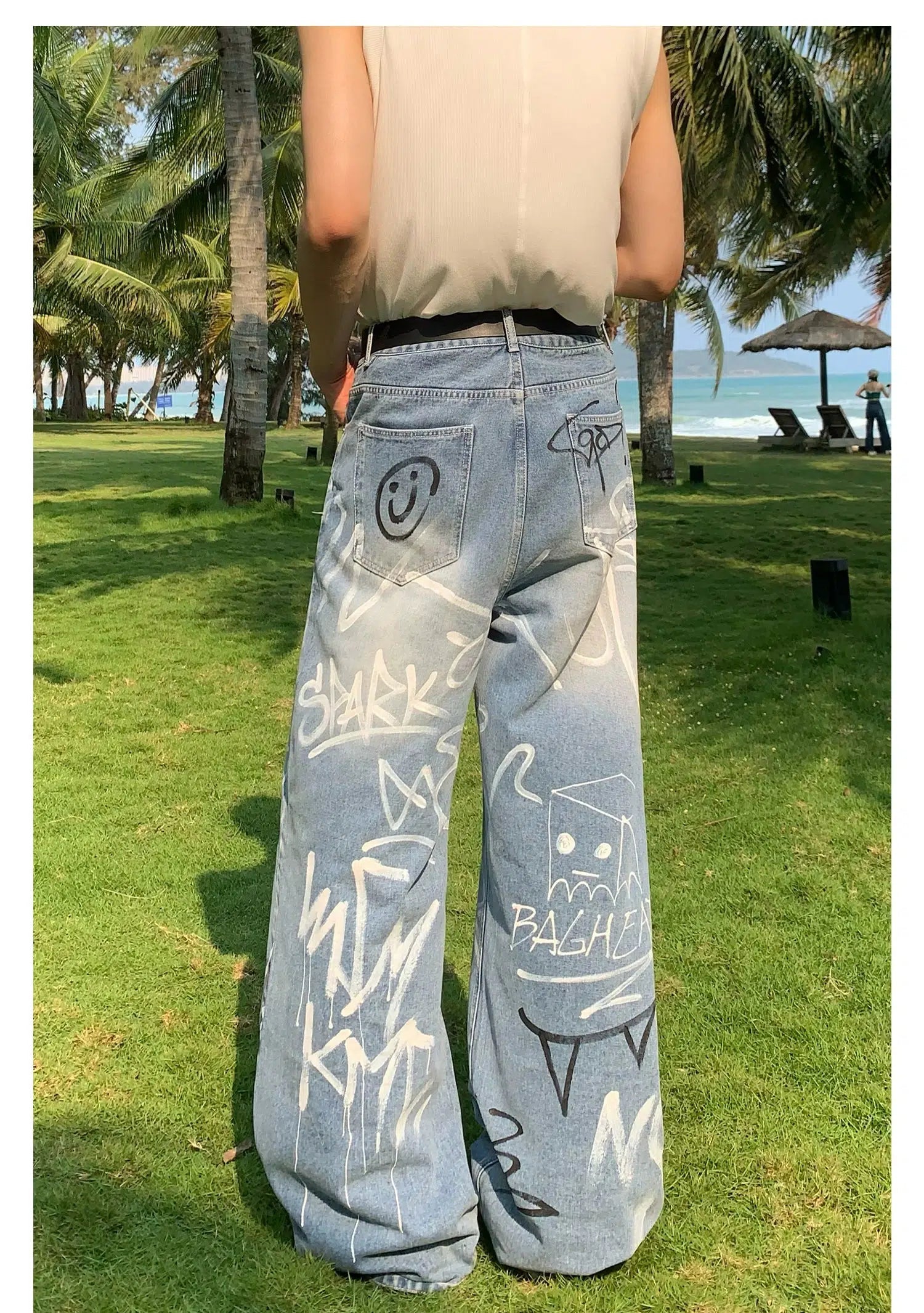 Graffiti Print Wide-Leg Jeans