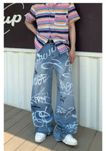 Graffiti Print Wide-Leg Jeans