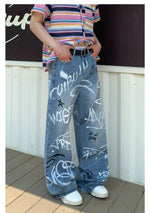 Graffiti Print Wide-Leg Jeans