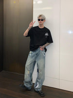 Graffiti Ripped Mopping Jeans