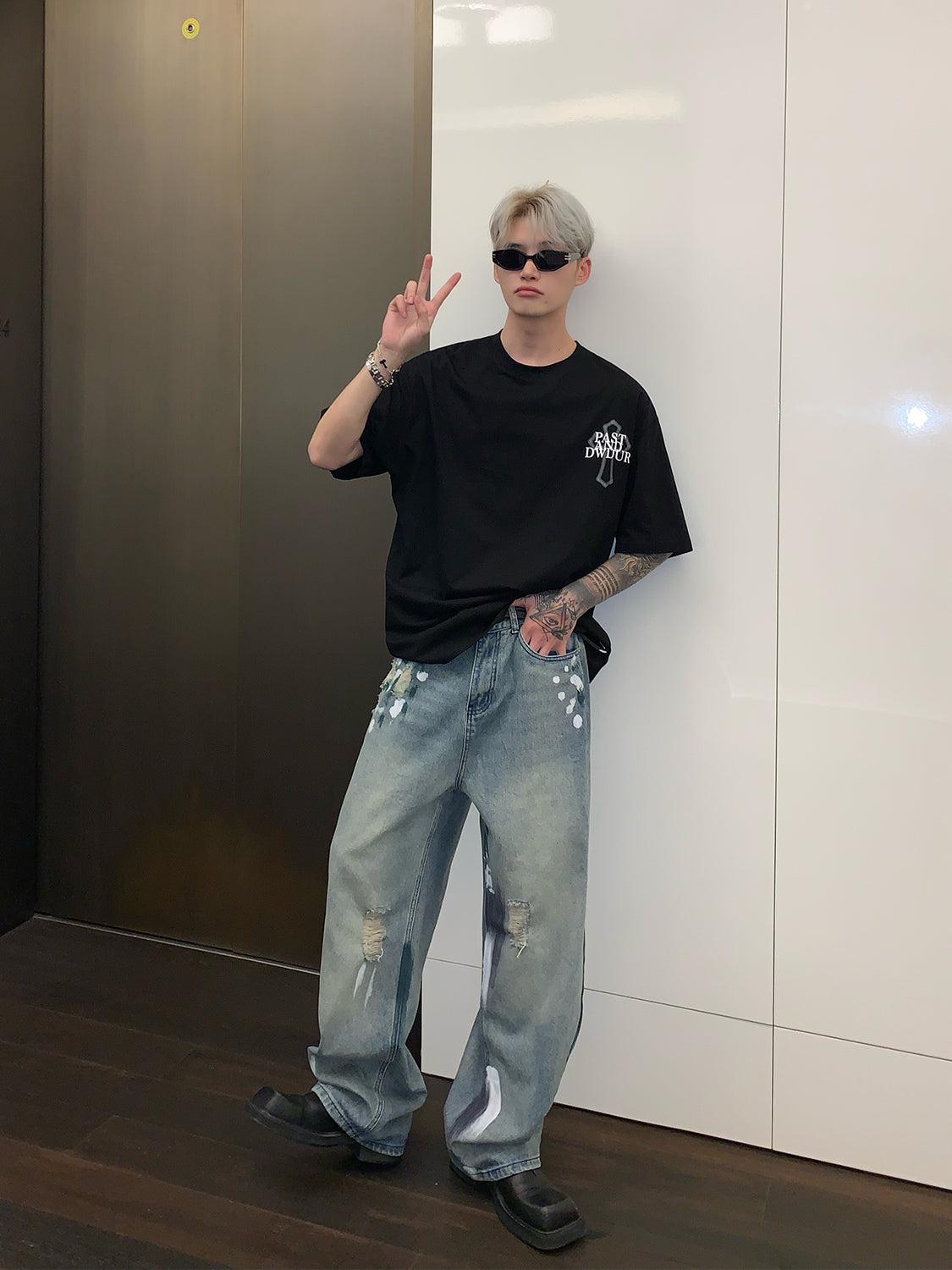 Graffiti Ripped Mopping Jeans