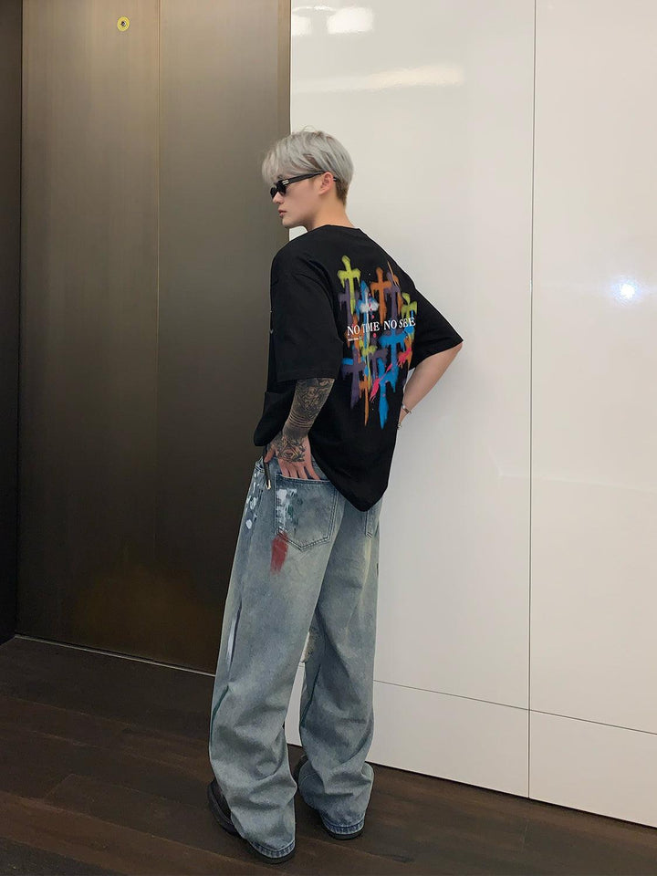 Graffiti Ripped Mopping Jeans