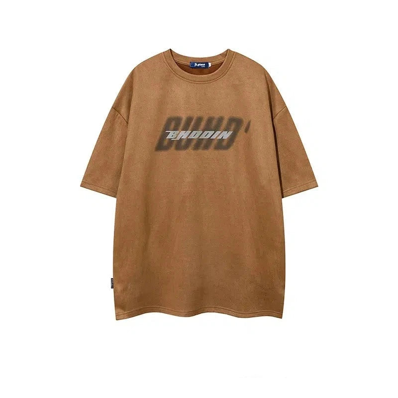 Graffiti Suede Print Oversized T-shirt