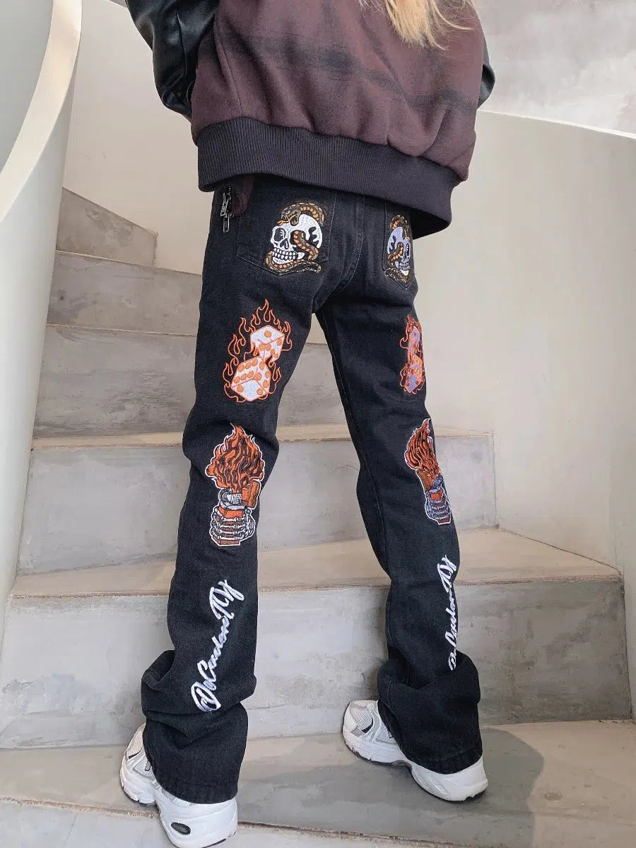 Graphic Print Denim Pants