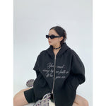 Graphic Print Hooded Zip-Up Coat