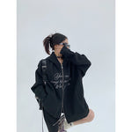 Graphic Print Hooded Zip-Up Coat