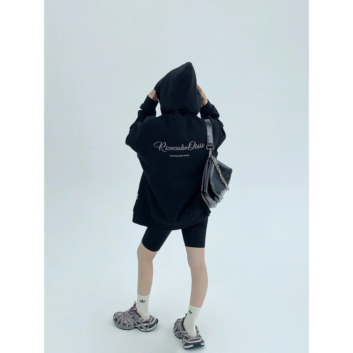 Graphic Print Hooded Zip-Up Coat