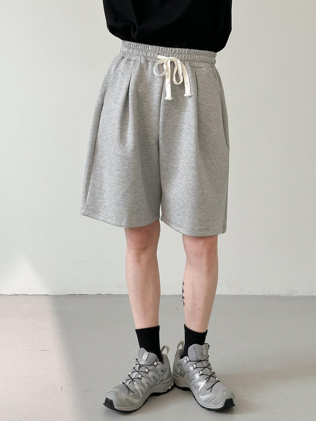 Gray Elastic Waist Shorts