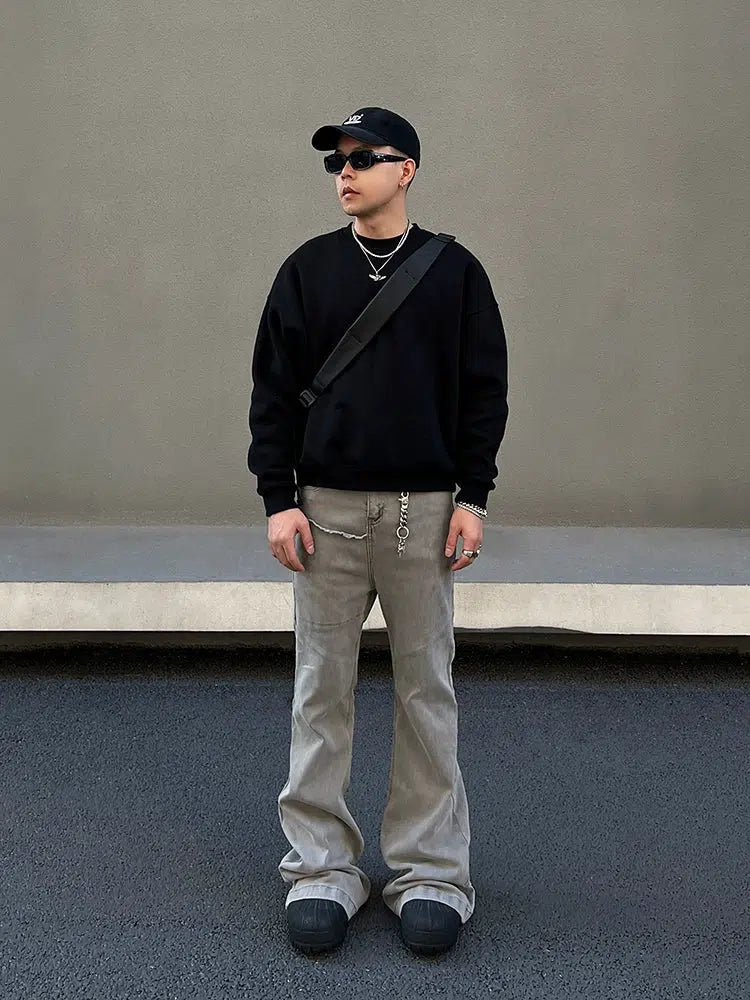 Gray Floor-length Flared Pants