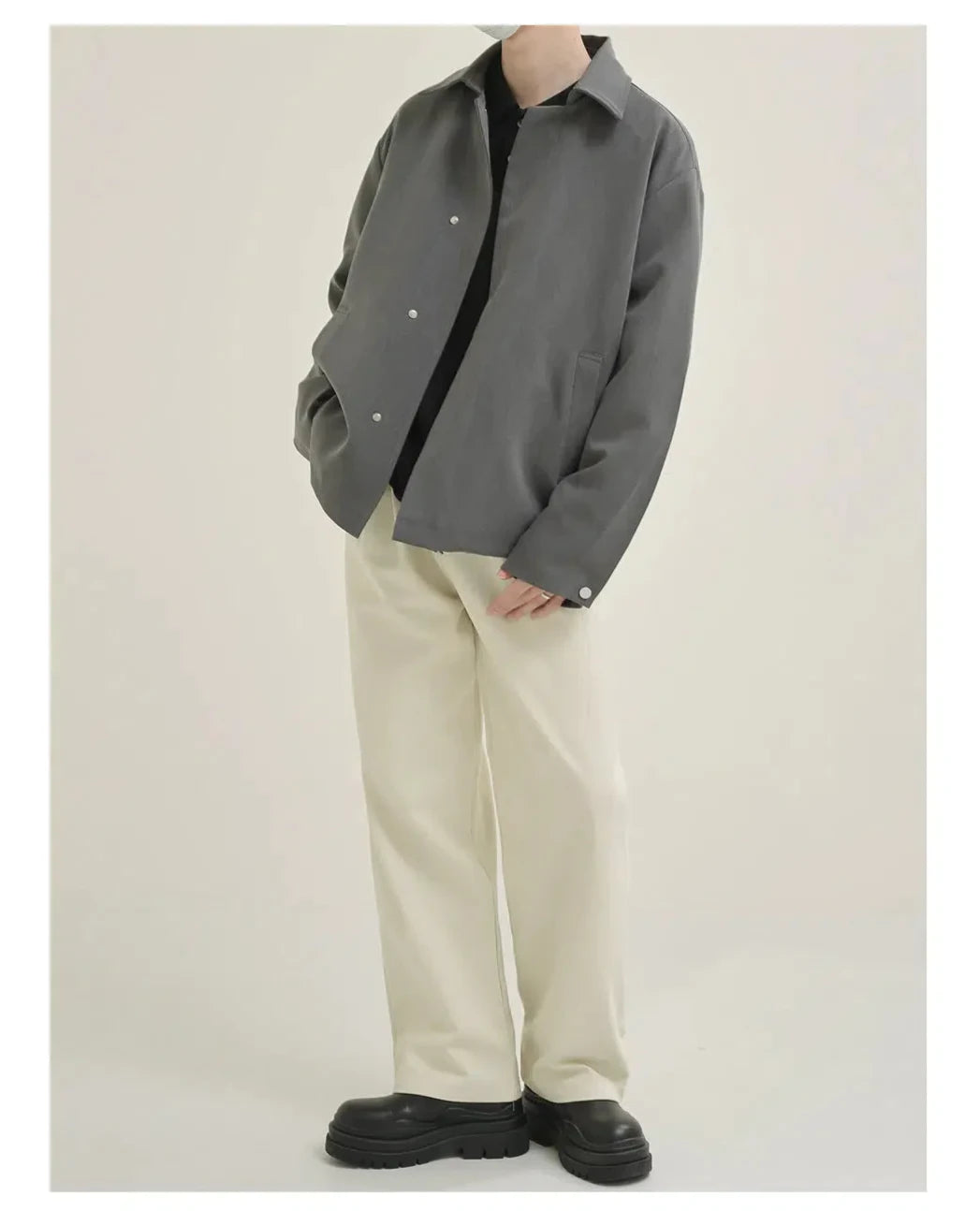 Gray Placket Button-down Jacket