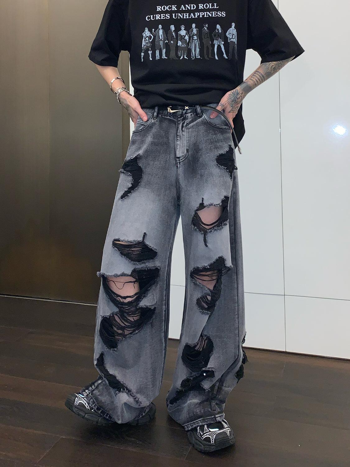 afdeling Vejnavn sigte Gray Wide-Leg Ripped Jeans – The Korean Fashion
