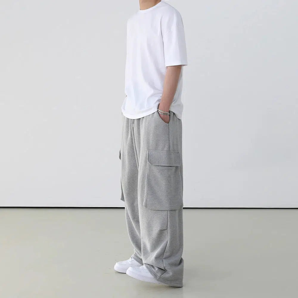 Gray Wide-leg Cargo Sweatpants