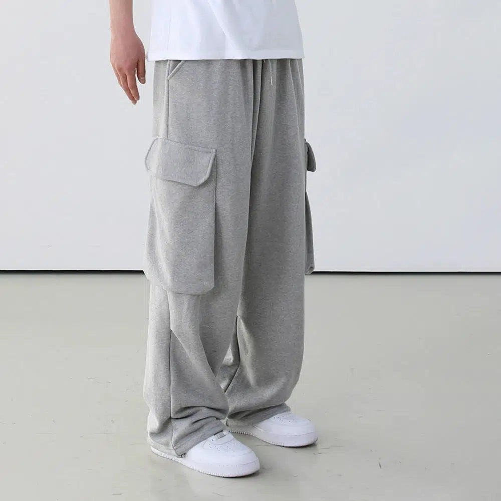 Gray Wide-leg Cargo Sweatpants
