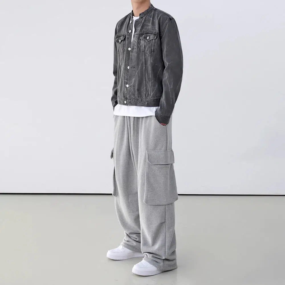 Gray Wide-leg Cargo Sweatpants