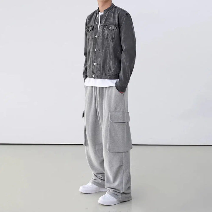 Gray Wide-leg Cargo Sweatpants