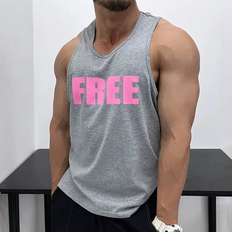 Gray and Pink Casual Slogan Vest