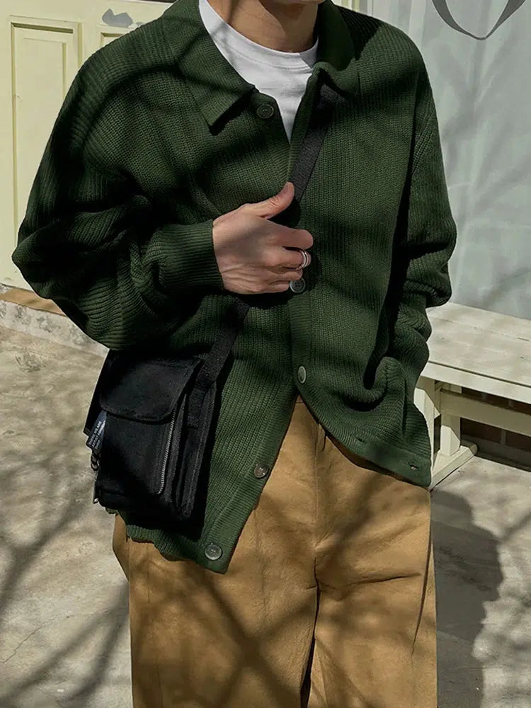 Green Ribbed Knit Cardigan