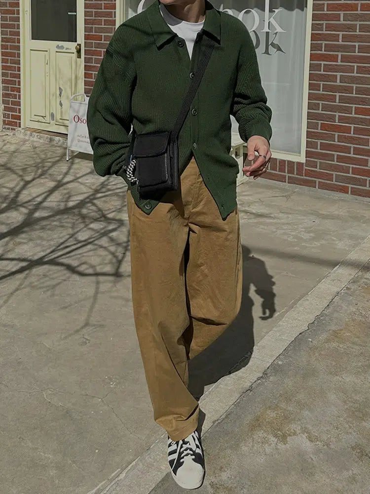 Green Ribbed Knit Cardigan