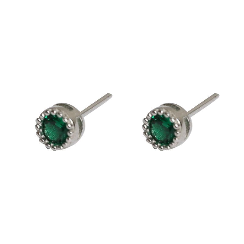 Green Round Zircon Stud Earrings