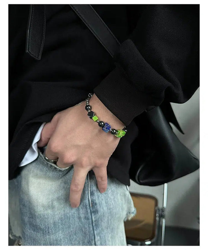 Green Square Beaded Necklace & Bracelet