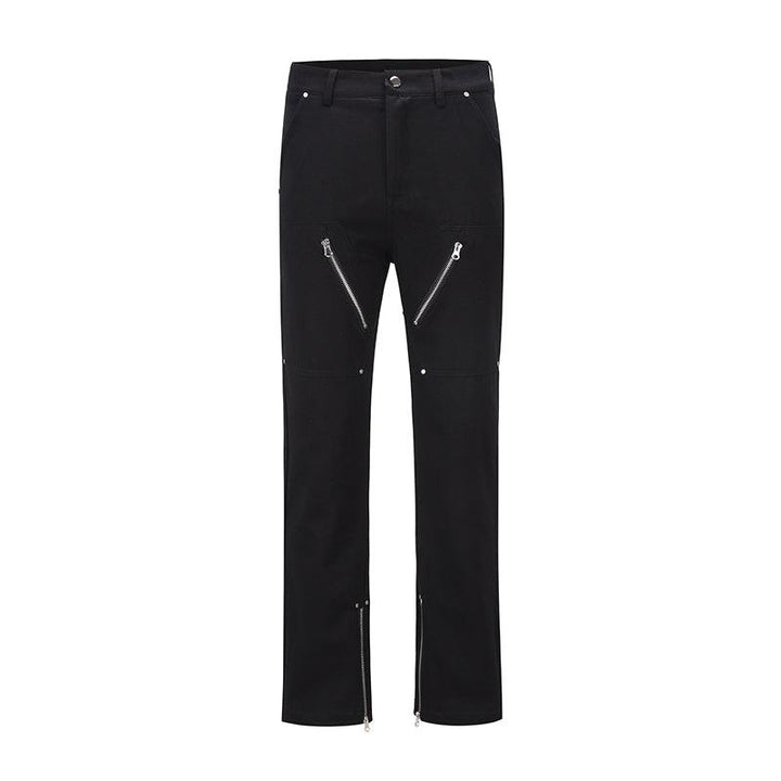Green Zipper Cargo Flared Pants