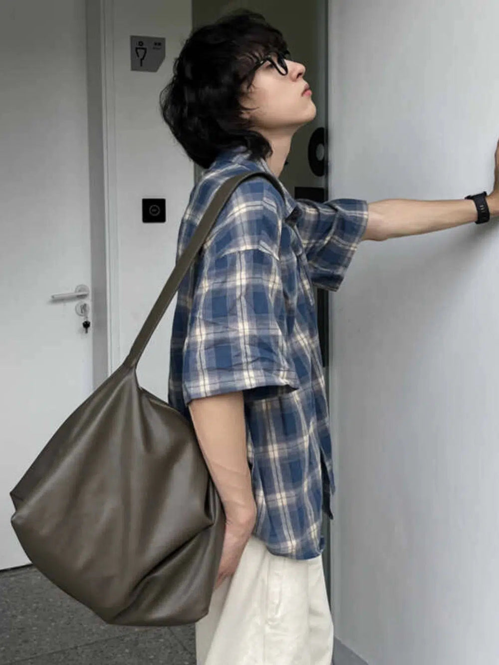 Grey Leather Crossbody Bag