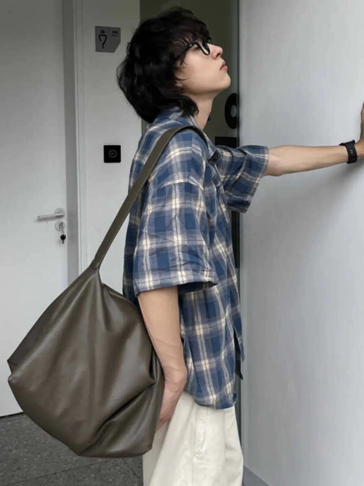 Grey Leather Crossbody Bag