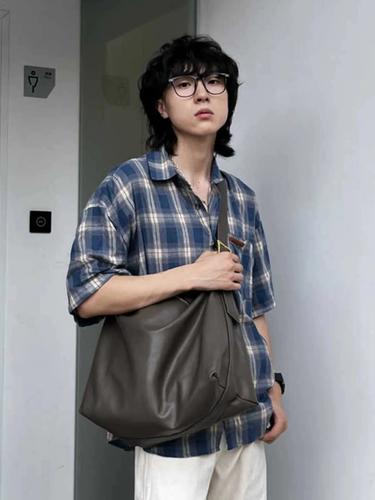 Grey Leather Crossbody Bag