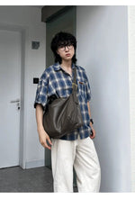 Grey Leather Crossbody Bag