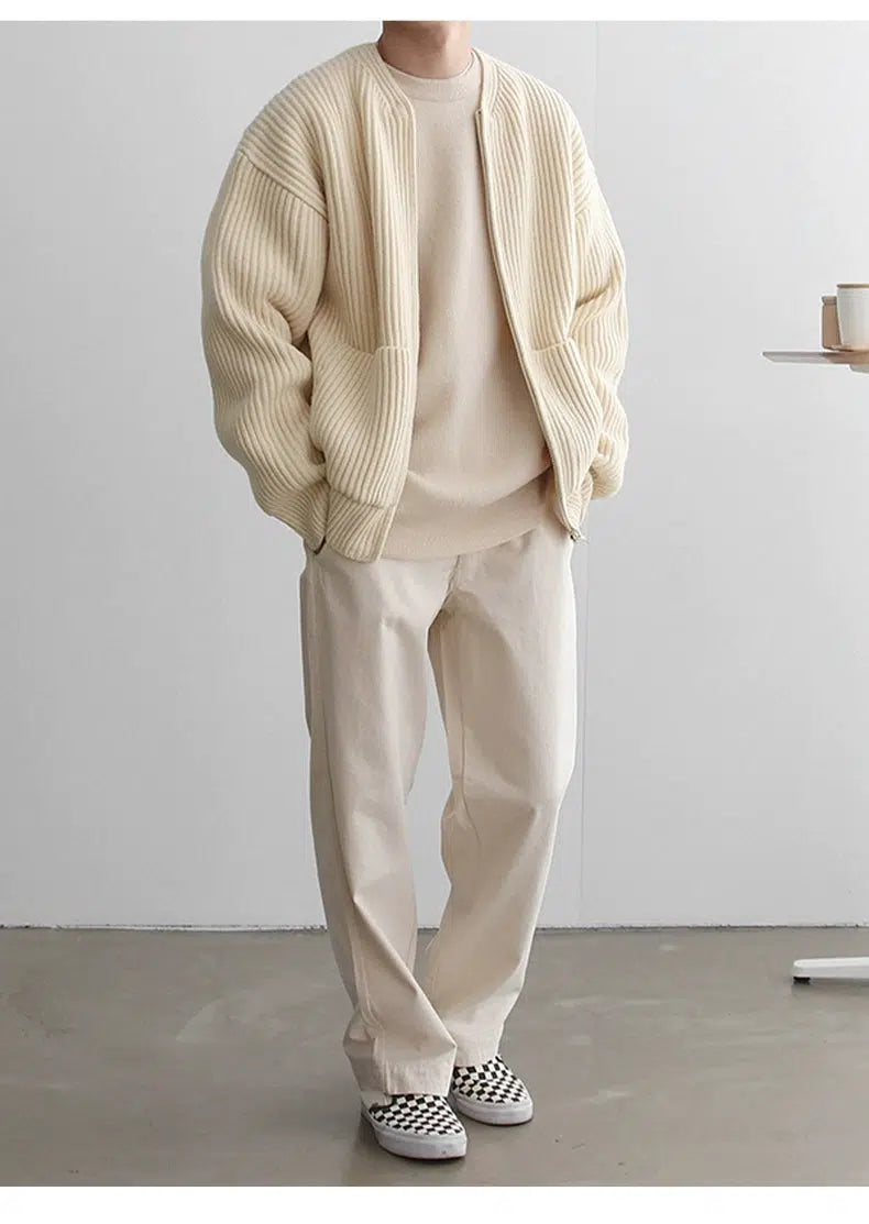 Grey Zip Knit Cardigan