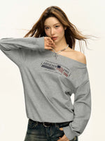 Grey off-the-shoulder T-shirt
