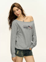 Grey off-the-shoulder T-shirt