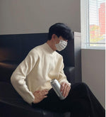 Half-Turtleneck Pleated Stretch Sweater