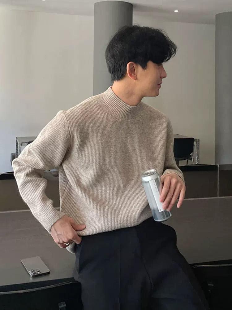 Half-Turtleneck Pleated Stretch Sweater