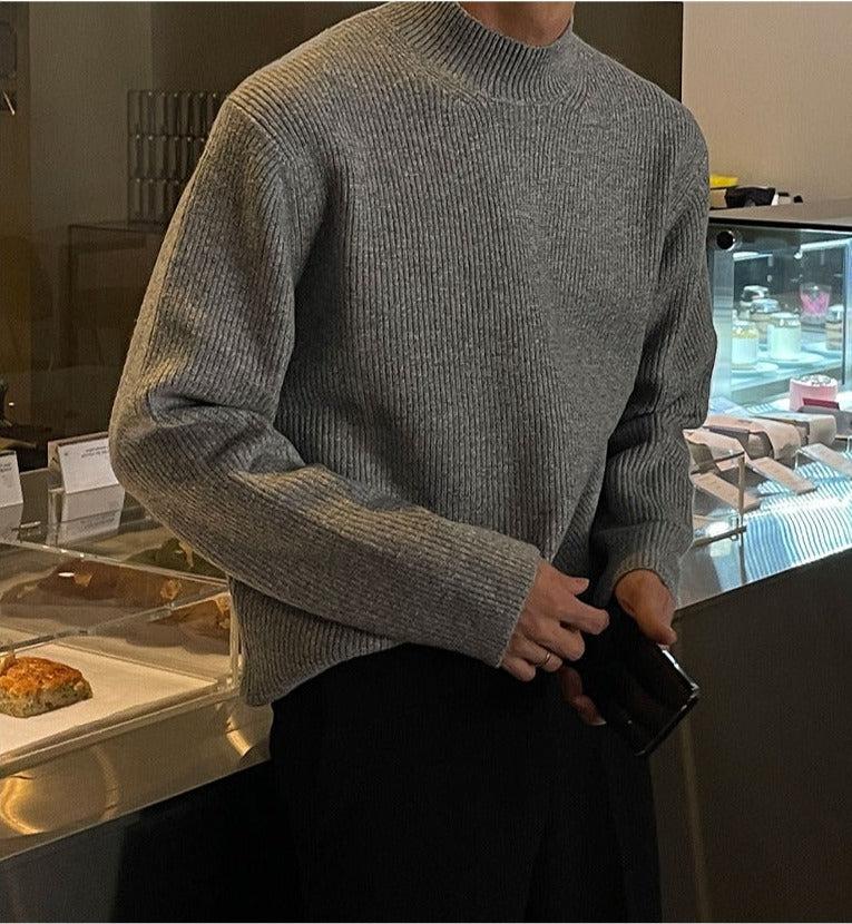 Half-Turtleneck Pleated Stretch Sweater