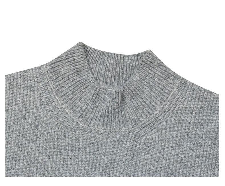 Half-Turtleneck Pleated Stretch Sweater
