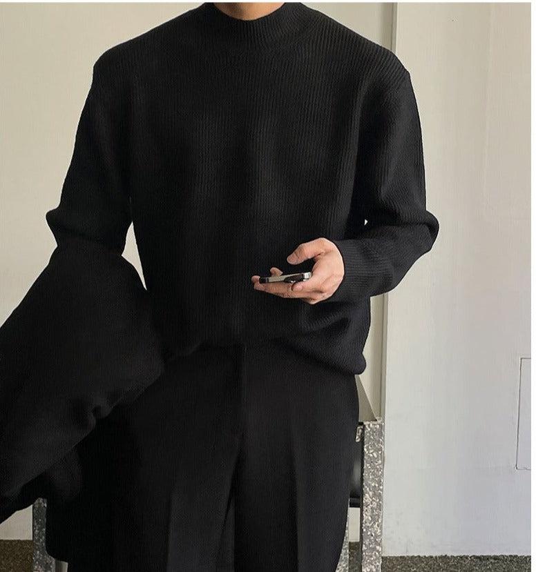 Half-Turtleneck Pleated Stretch Sweater