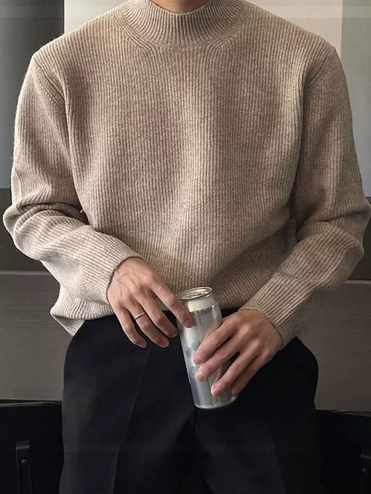 Half-Turtleneck Pleated Stretch Sweater