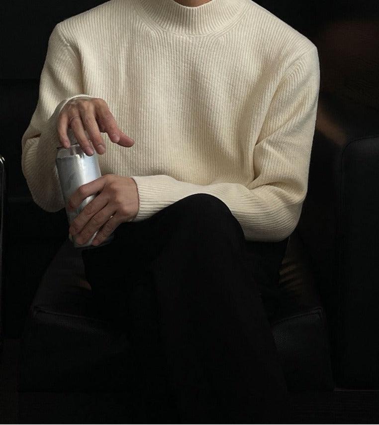 Half-Turtleneck Pleated Stretch Sweater