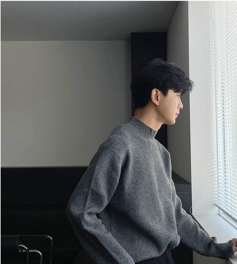 Half-Turtleneck Pleated Stretch Sweater