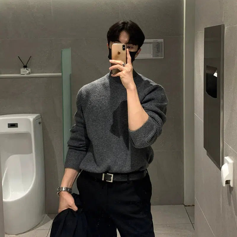 Half-Turtleneck Pleated Stretch Sweater