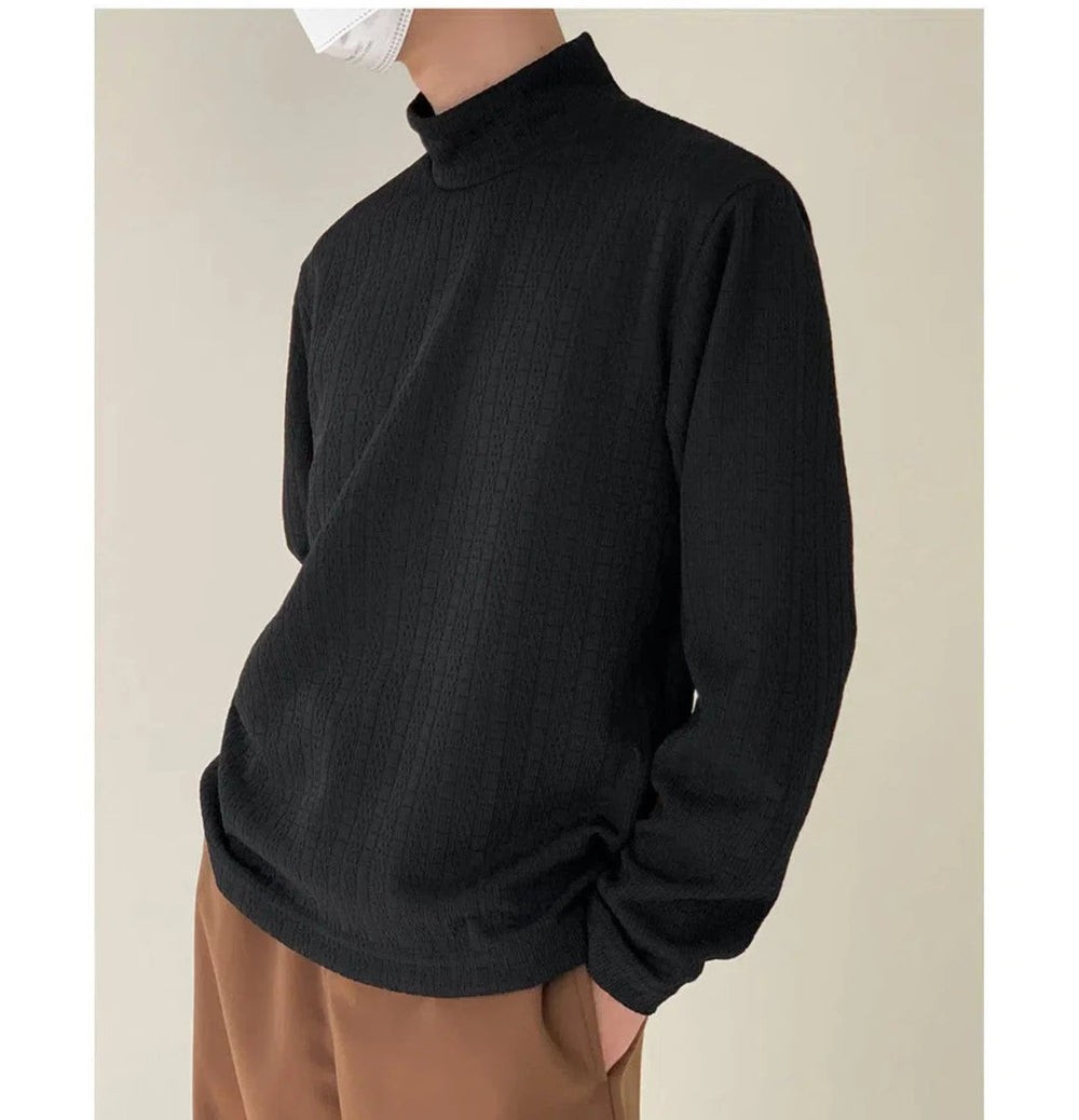 Half Turtleneck Thick Striped Shirt