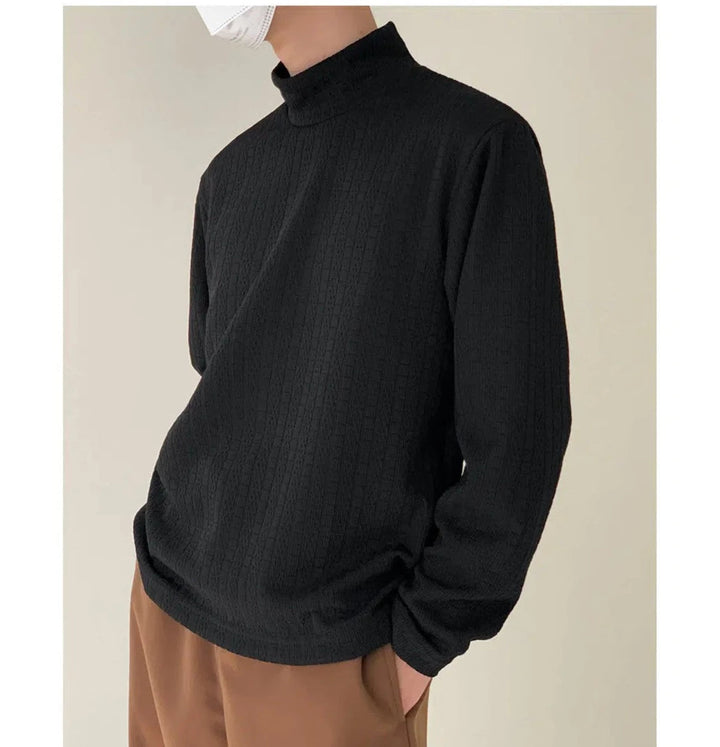 Half Turtleneck Thick Striped Shirt