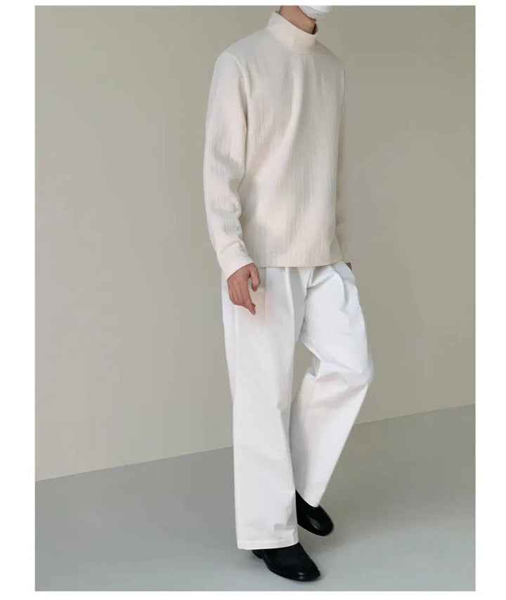 Half Turtleneck Thick Striped Shirt