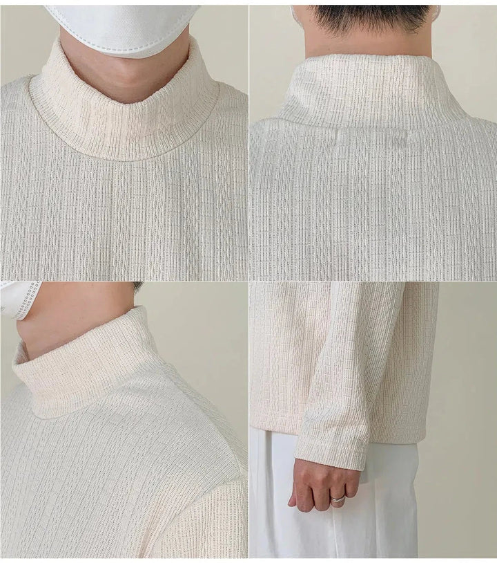 Half Turtleneck Thick Striped Shirt