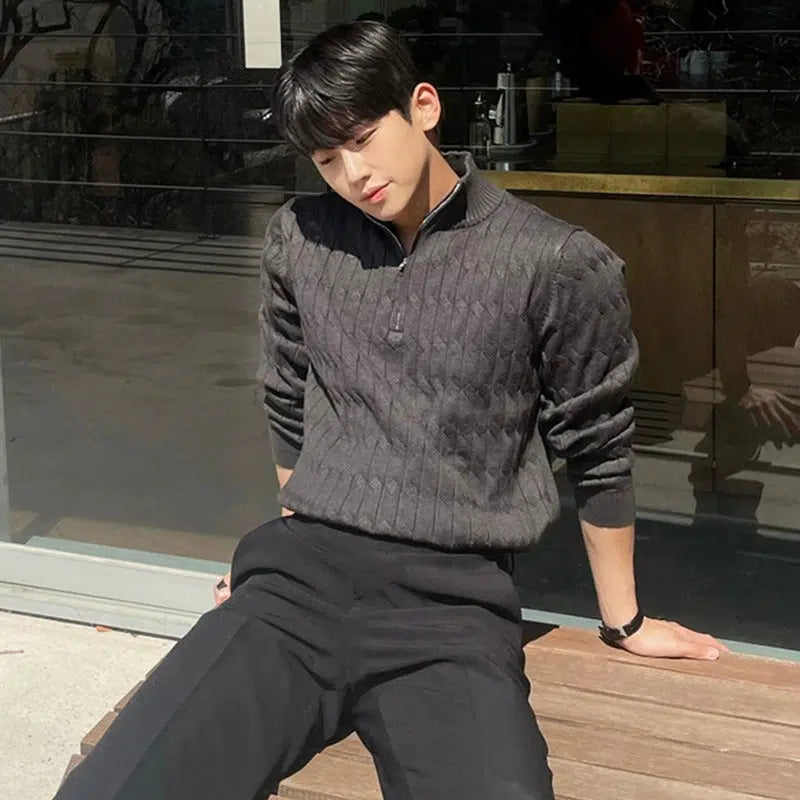 Half Zip Cable Knit Sweater