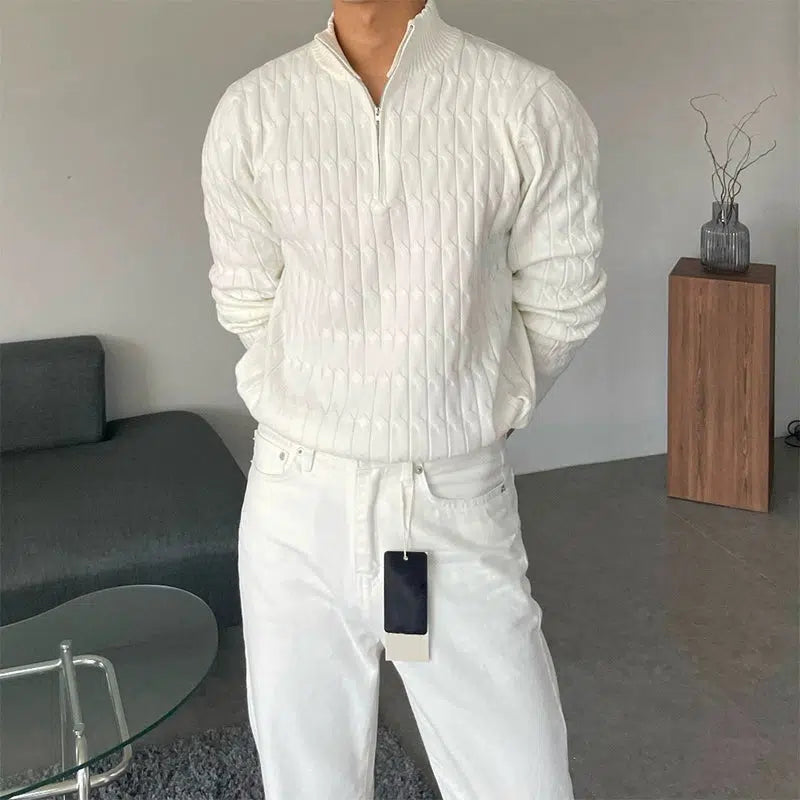 Half Zip Cable Knit Sweater