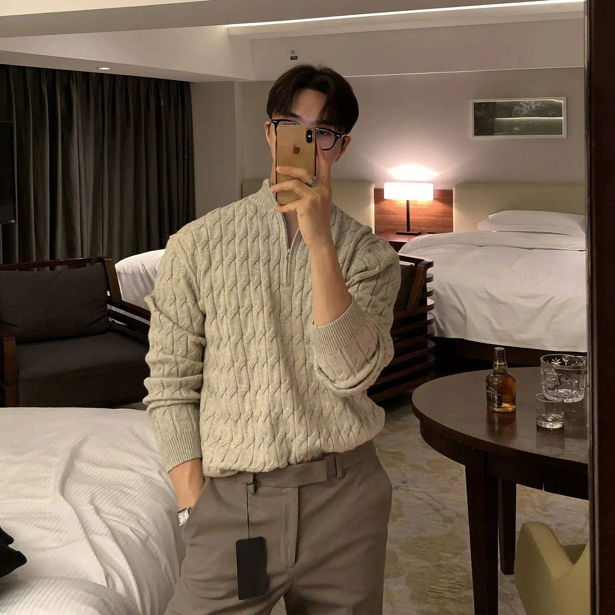 Half Zip Cable Knit Sweater