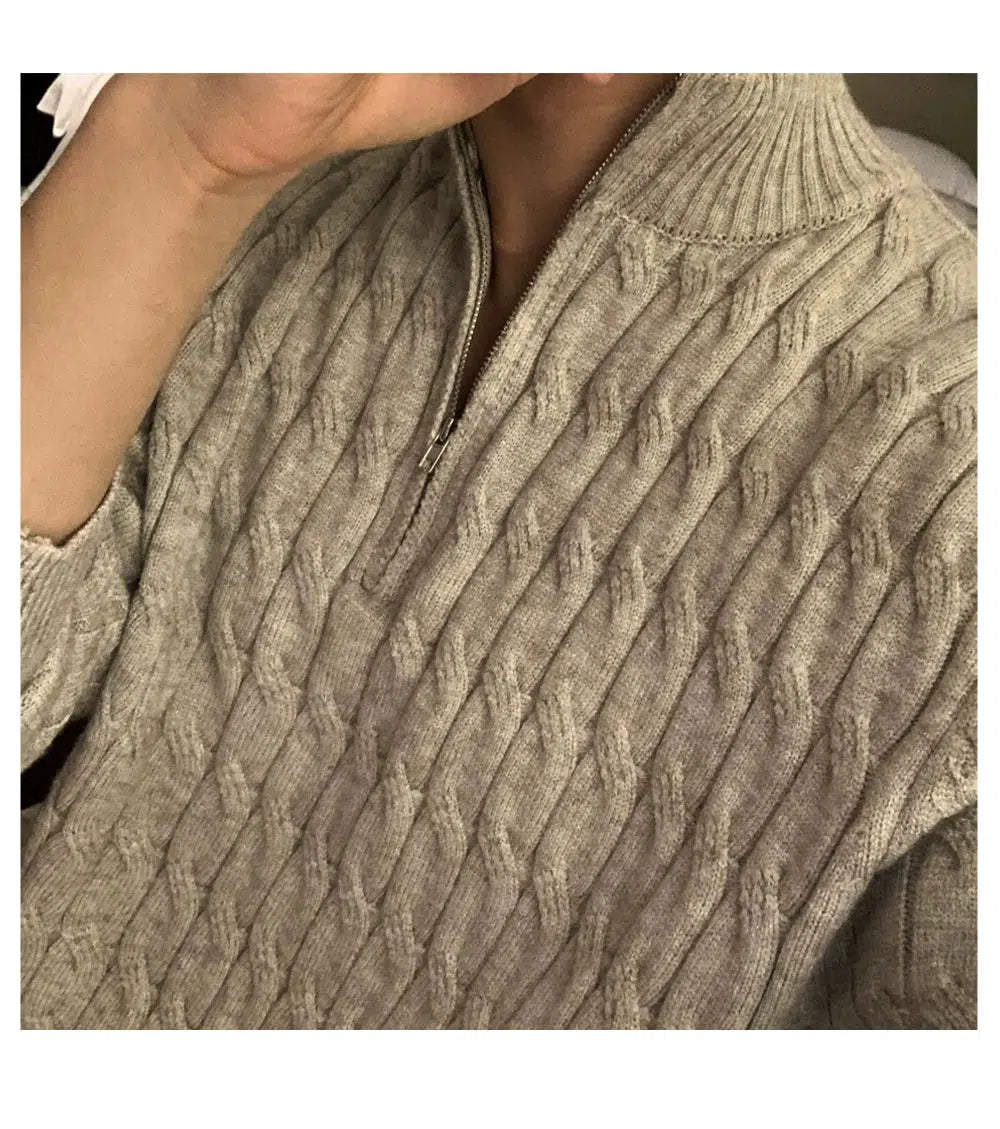 Half Zip Cable Knit Sweater